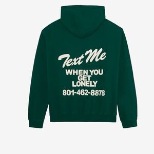 LONELY GHOST text me when you get lonely heavy weight hoodie in forest green